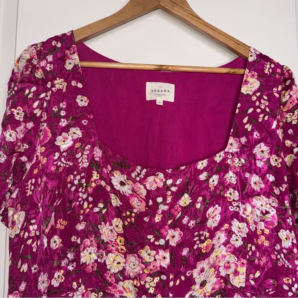 Sezane Victoria Midi Dress Jacquard Floral Minorca Button Front - Picture 3 of 10
